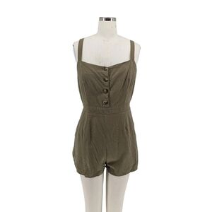 Iris Button Front Romper Olive Green XS/S casual summer preppy military beach